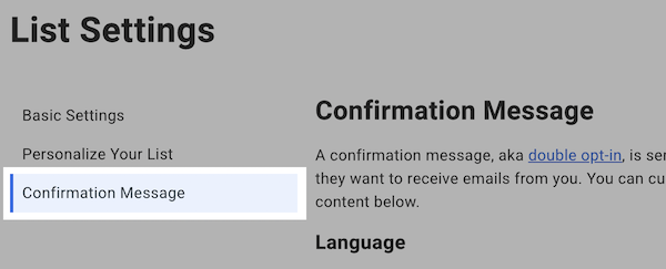 Confirmation Message tab