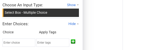 Additional settings for creating multiple choice options
