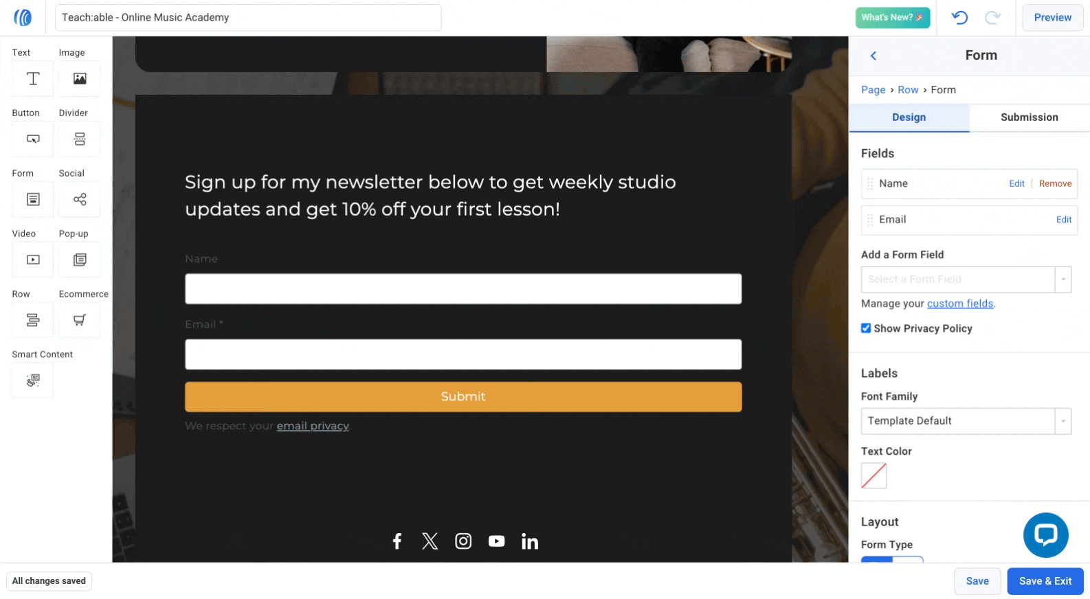 Update form design settings