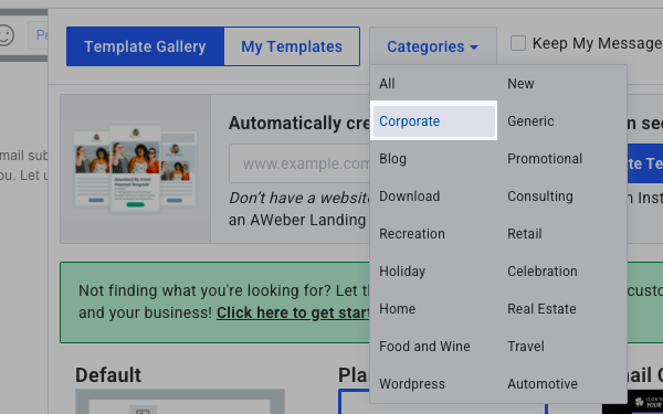 Select the Corporate ctaegory