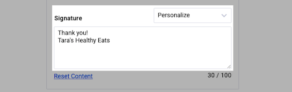 Confirmation message footer